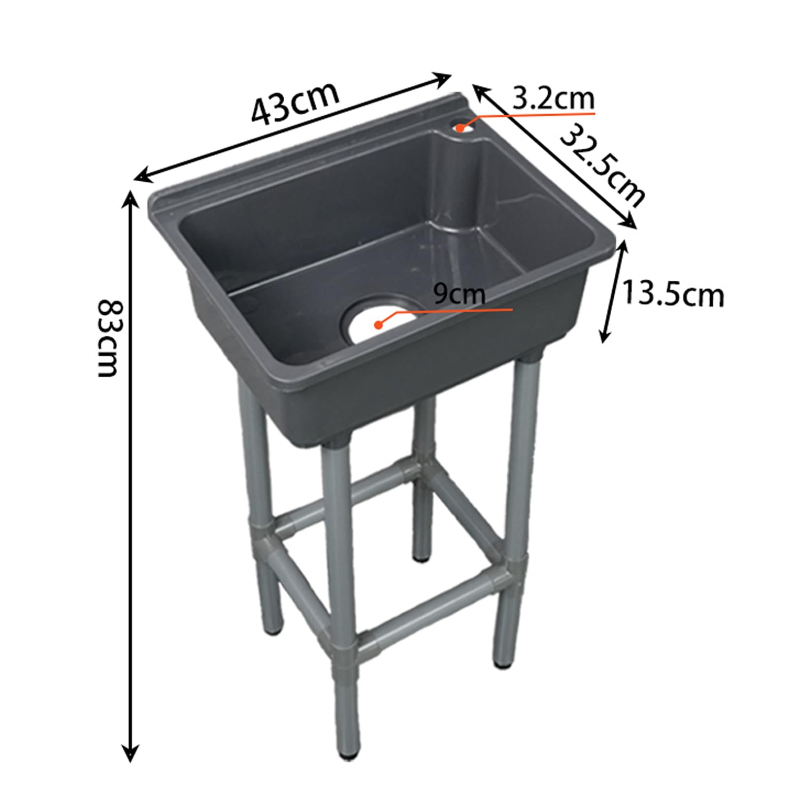 Vasque à Poser, 43x32x83 cm Lave-mains en Résine, Lave-mains pour WC pour Intérieur Vestiaires Salle de Bain Salle d'Eau Cabine WC E Robinet en plastique à eau chaude et froide