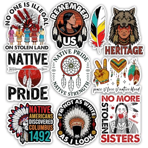 Image of TODOLIA (10Pcs-3in) Indigenous Pride Sticker Pack, No One is Illegal On Stolen Land Native American Sticker, Immigrant Immigration Human Rights Gift, Decor for Laptop Water Bottle Helmet Car Vehicle