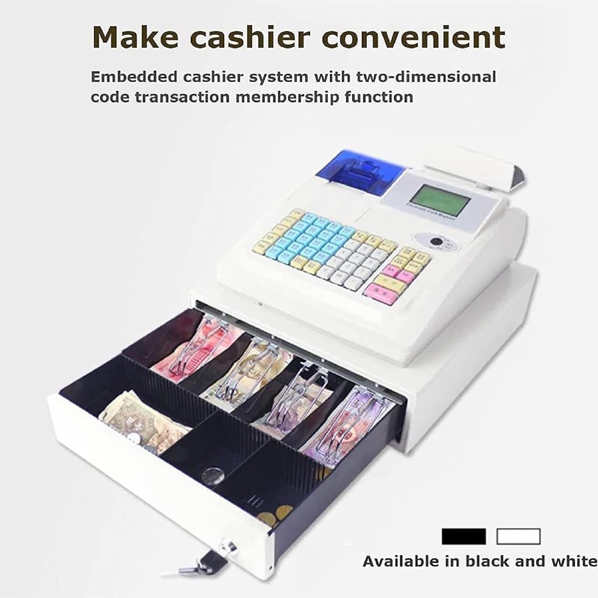 Caisse enregistreuse pour supermarché, Caisse enregistreuse Commerciale, Caisse enregistreuse Automatique 48 Touches (Color : White)