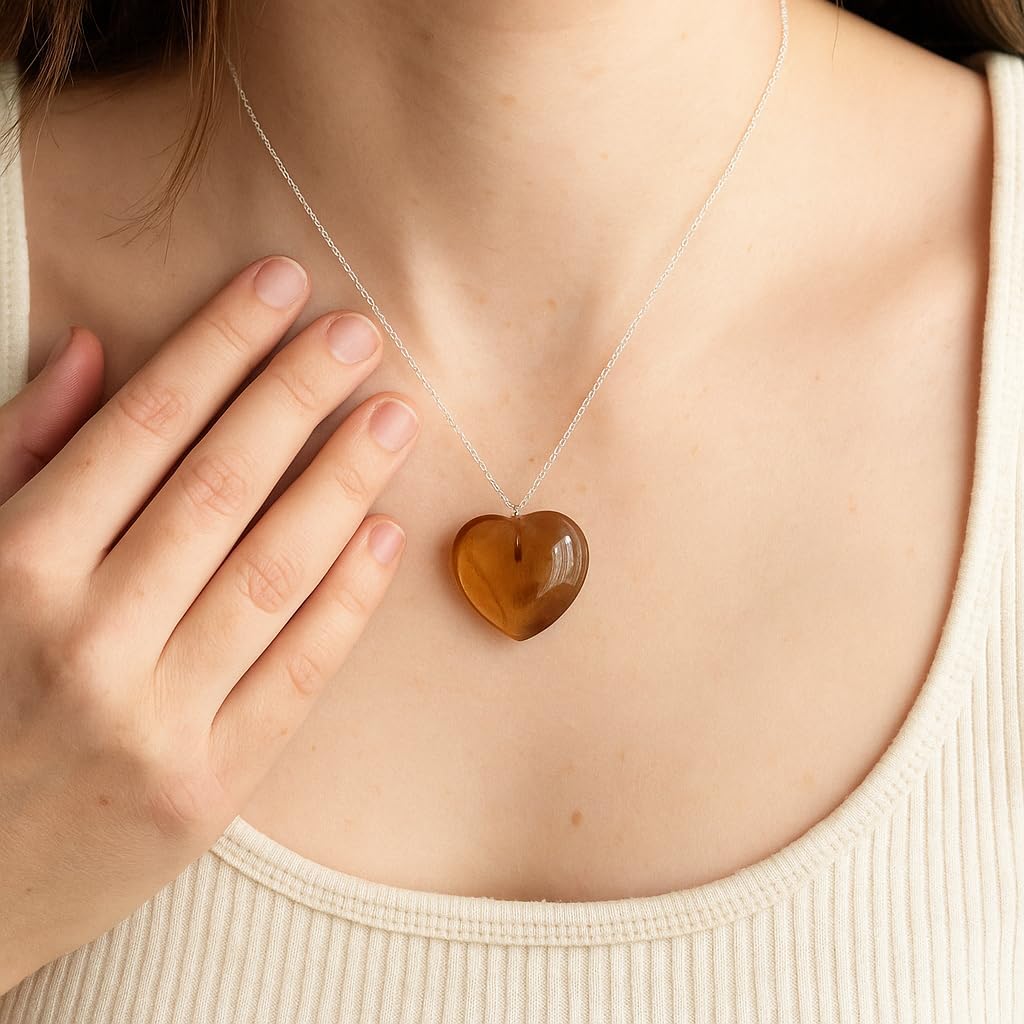 Natural Heart Pendant Necklace, Puffy Heart Crystals, Handmade Dangle Jewelry, Genuine Gemstone Pendant, Gift For Her,18 inch Silver Plated Adjustable Chain, Christmas Gift - Image 6