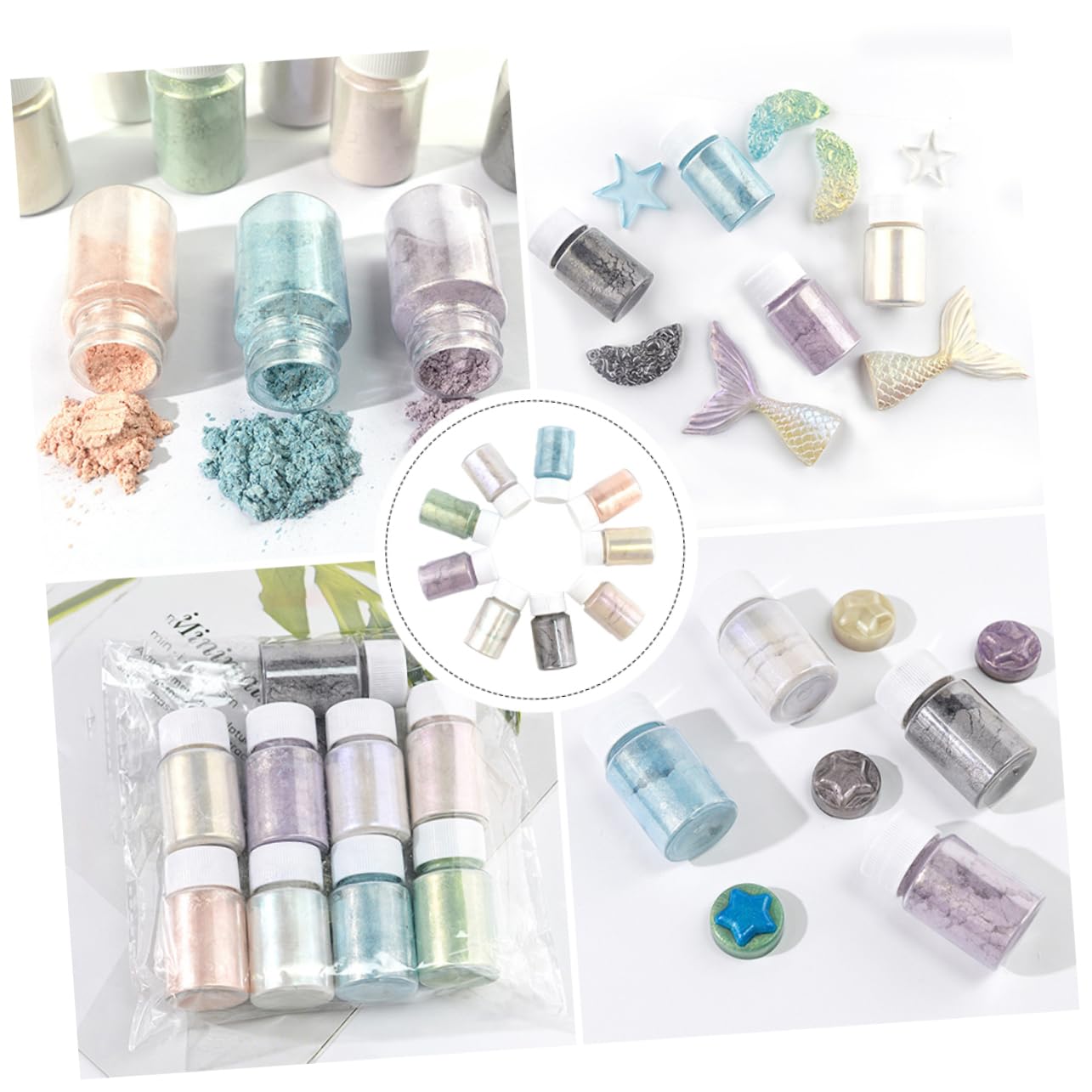 Angoily 2 series Polvo Polarizado Pigmento Tonificador Tinte Iridiscente Polvo De Mica Para Uñas Para Cambiar Labios Resina Epoxi Colorante De Mica Brillante 9 piezas*2