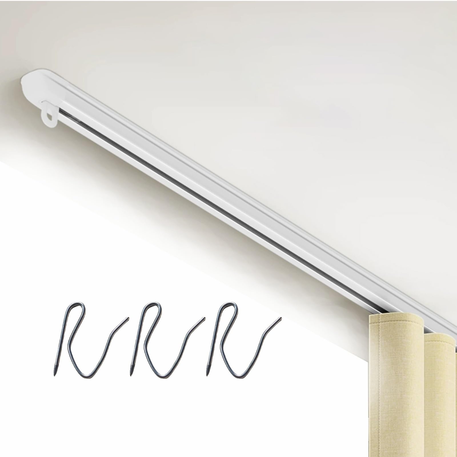 Ausziehbare Aluminium-Gardinenstange, 0,85 bis 4,20 m, leise, reibungslose Bedienung, Decken-/Wandhalterung, mit Haken, ideal für Wohn- und Schlafzimmer-Dekor.
