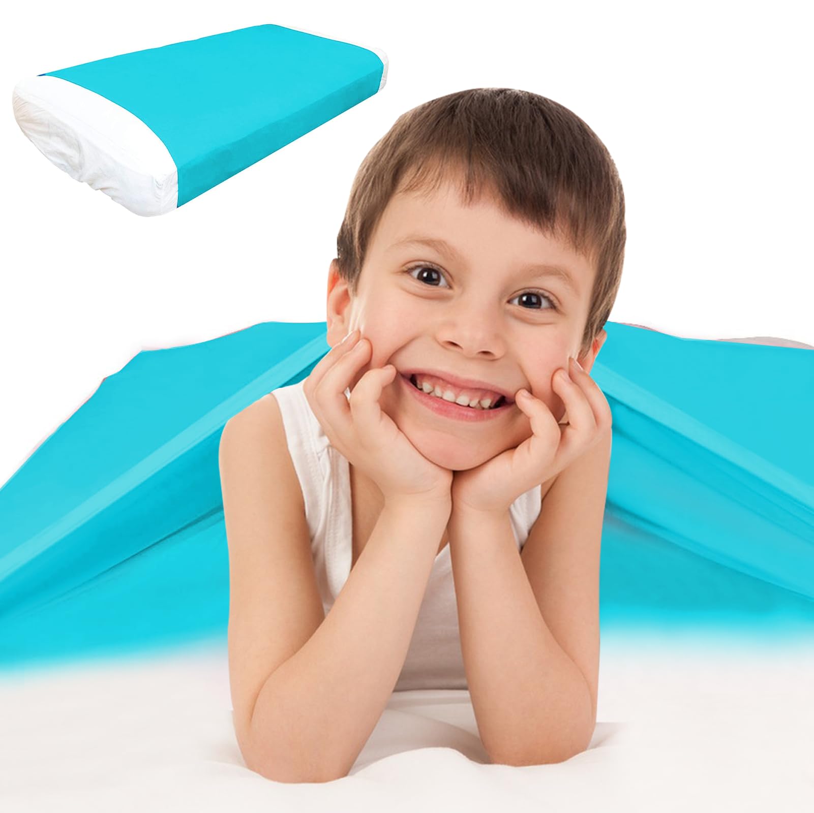 Woqiuke Sensory Sheet for Kids Special Needs Bed Sheet for All Night Comfort - Breathable and Stretchy(Turquoise, Full)