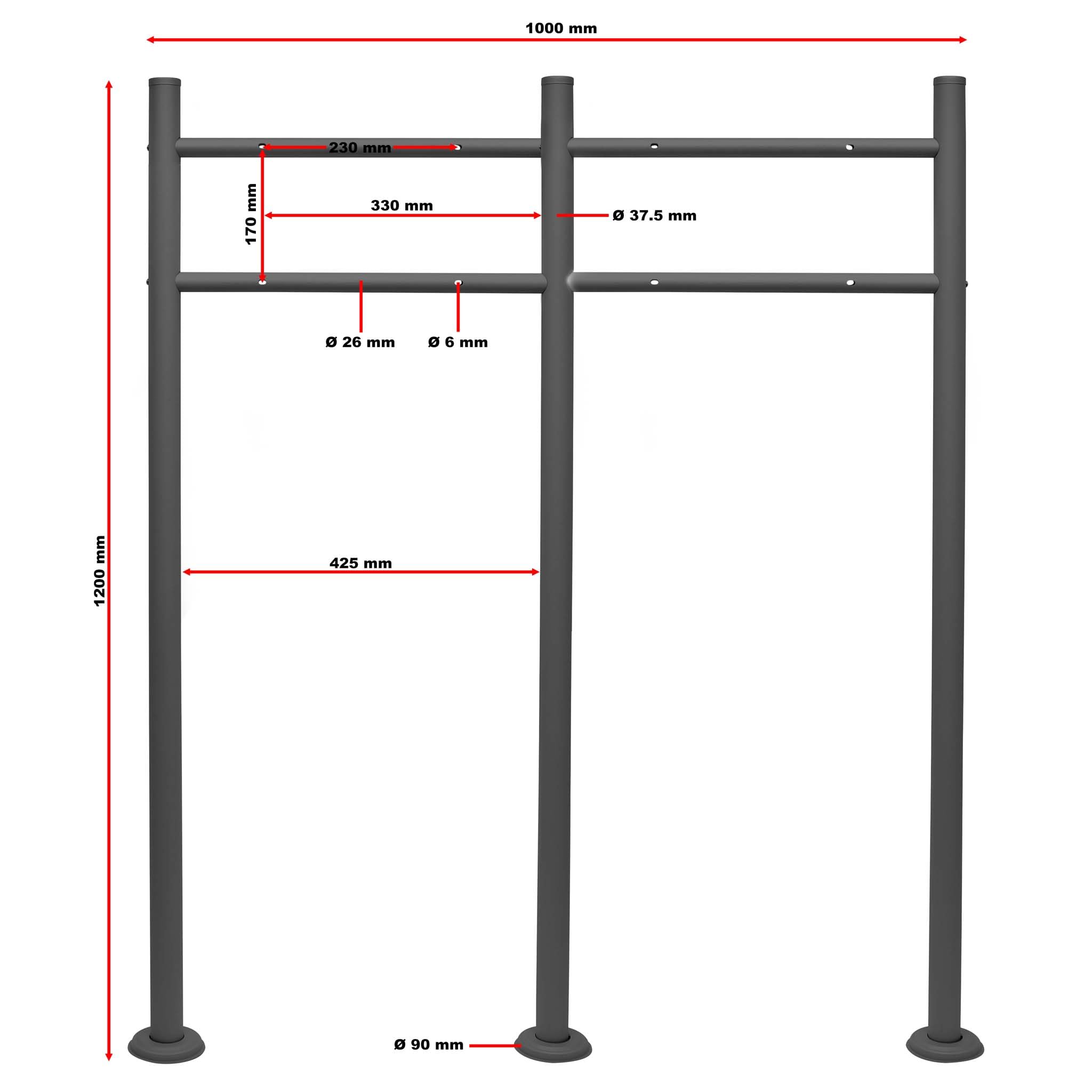 Wiltec Set Cassetta postale doppia autoportante V18 antracite con telaio di supporto