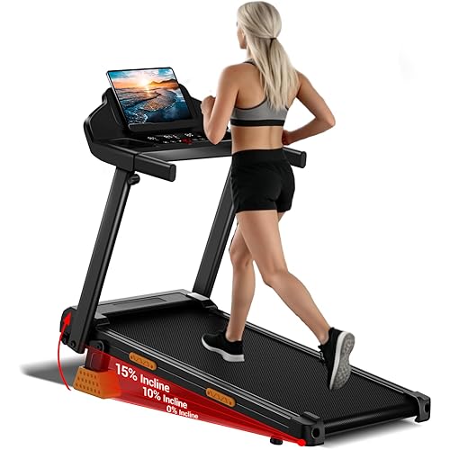 UMAY Treadmills for Home with Incline, 7-Layer Shock-Absorbing Foldable Treadmill with Led Screen & Handle Bar Up to Large Capacity, Powerful Walking Pad Treadmill Lower Noise