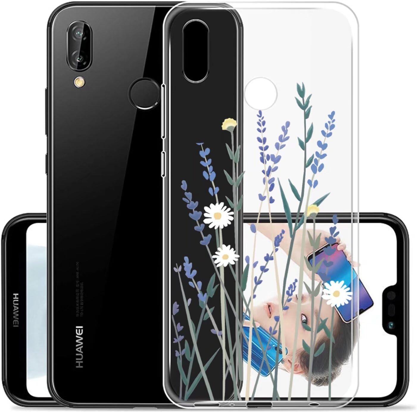POUHYE Cover per Huawei P20 Lite Custodia, Cover Trasparente in Silicone Antiurto, 1,5 mm Spessore L'assorbimento Degli Urti Protettiva case, [Non Ingiallente] [Antiscivolo] [Antigraffio] Lavanda