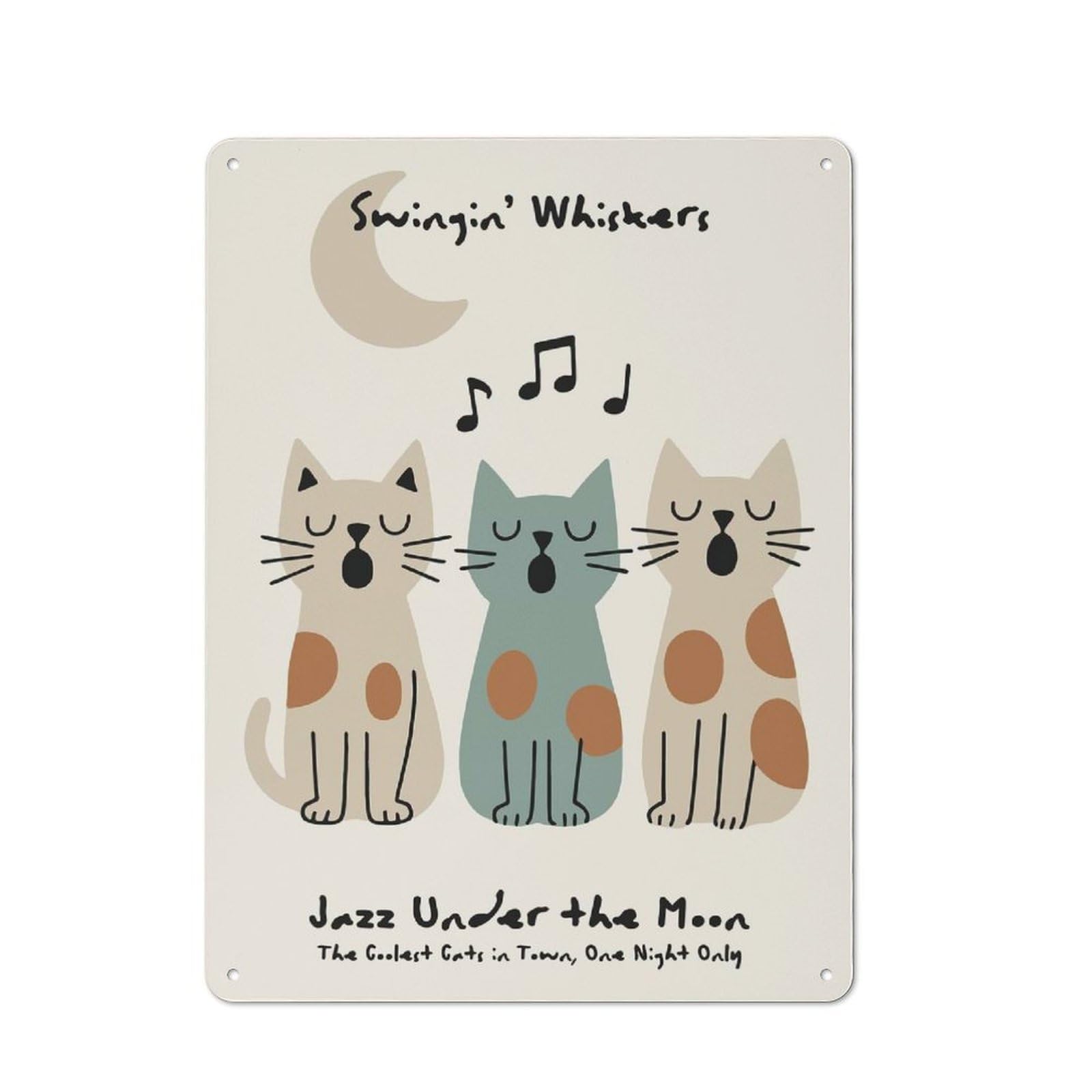 Junmoney Style-8 Metal Plaque With Swinginwhiskers Jazz Cats Design 40X30cm, Country Style Cafe Wall Decor For Bakery, Diner, Cafe Or Family Room