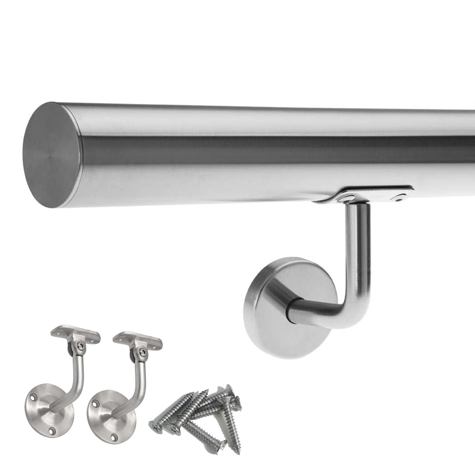 Main courante inox design et ronde avec supports muraux pour escalier moderne