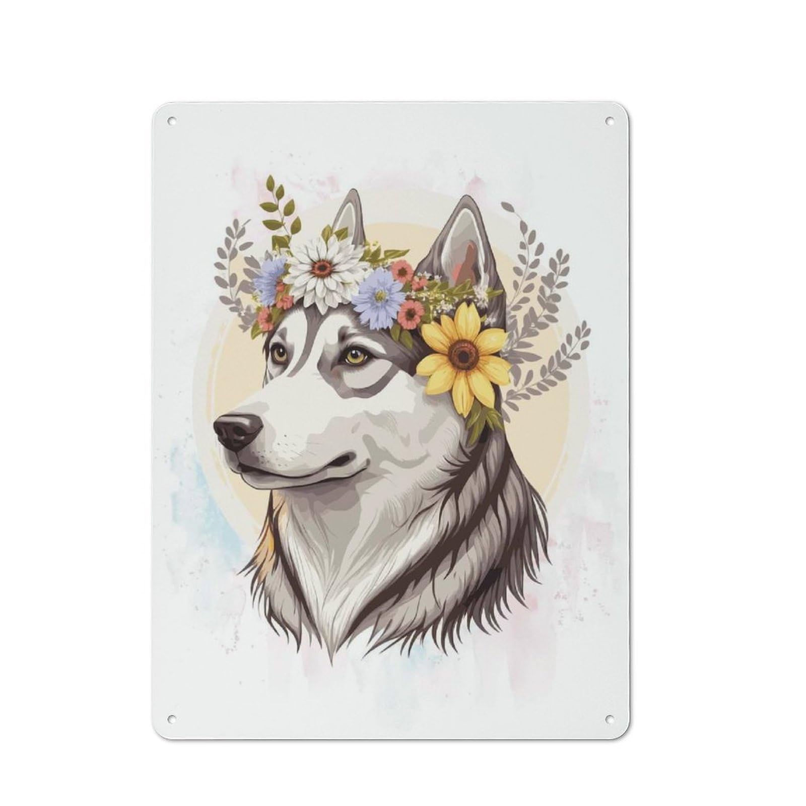 Junmoney Style-16 Siberian Husky Flower Dog Vintage Tin Wall Plaque 40X30cm For Studio Or Craft Room, For Garage, Workshop And Man Cave Decoration
