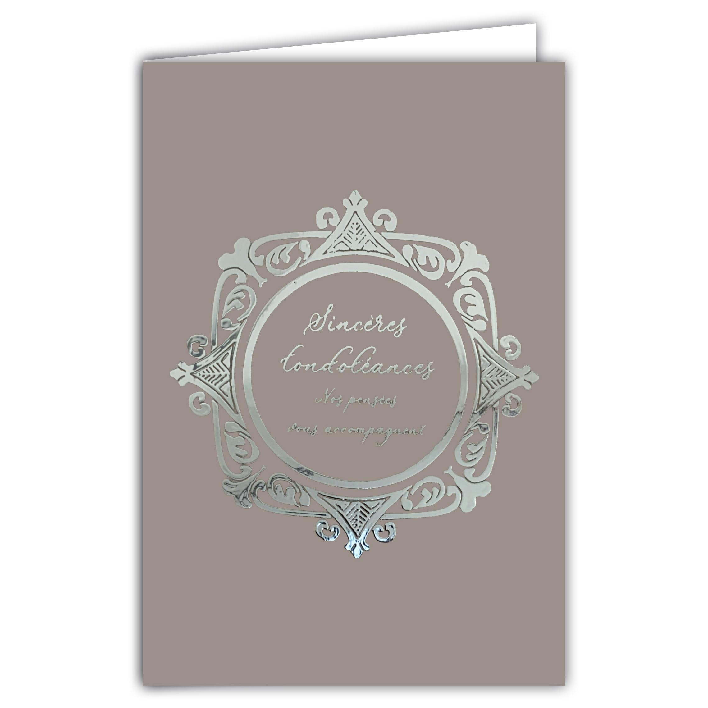 Carte de Condoléances Élégante avec Illustration Argentée - Format 12x17,5cm