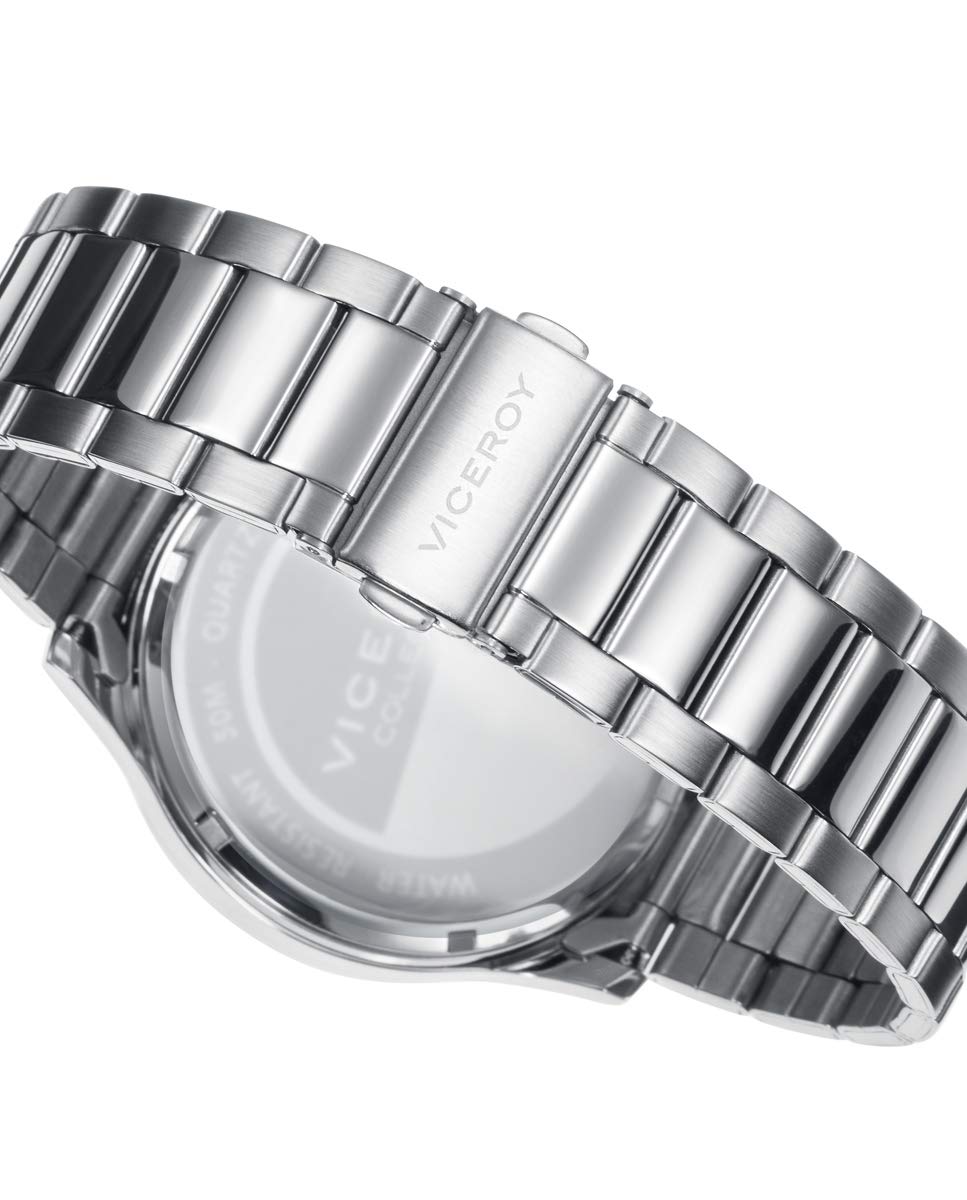 Viceroy Reloj Analógico Hombre de Acero Inoxidable - 43 mm - Movimiento de Cuarzo - Esfera Negra - Acabado Dorado - 401185