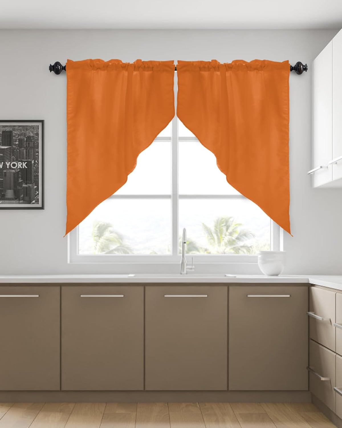 Pure Orange Swag Curtains for Living Room/Kitchen/Bedroom/Bathroom, Minimalist Classic Solid Creative Nautical Color Swag Valance Curtains Short Half Kitchen Topper Curtains Window Swag 2 Panels 36x36