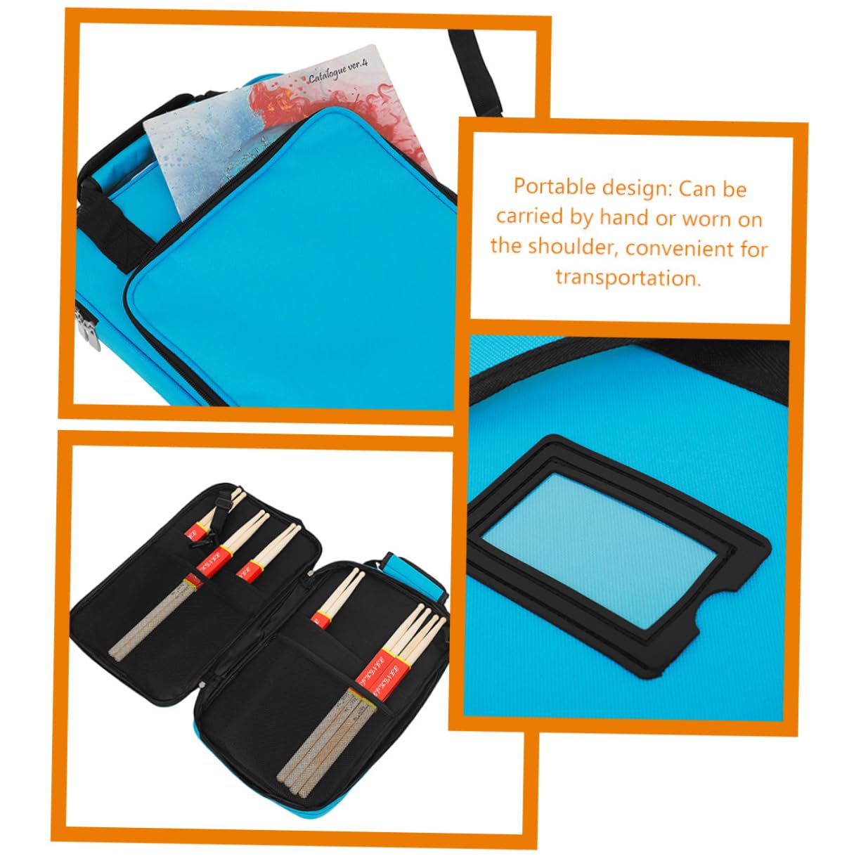 Custodia per Bacchette Batteria Oxford Resistente alle Macchie e All'abrasione Tracolla e Manici per Trasporto Portatile Blu