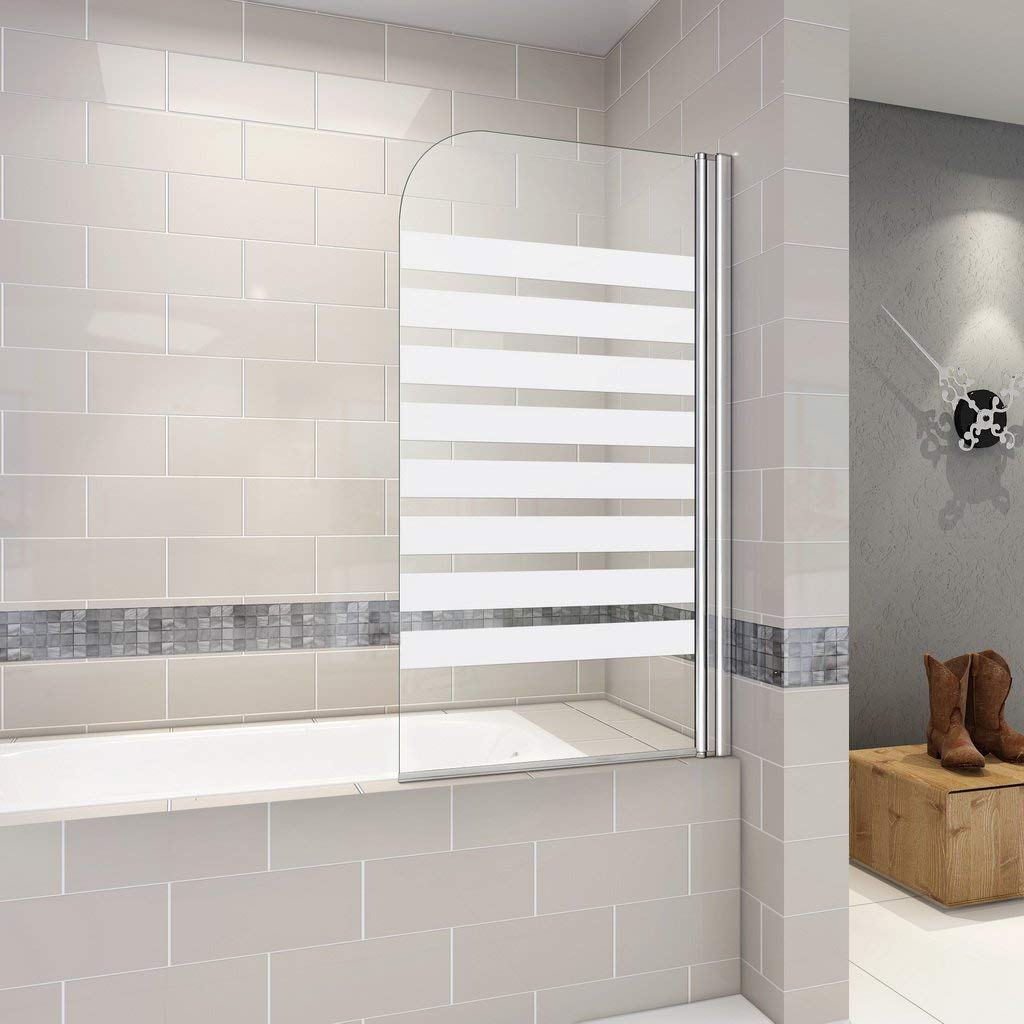 Badewannenaufsatz 80x140cm Duschabtrennung Duschwand für Badewanne 6mm Satiniert Nano Sicherheitsglas Querstreifen Rechts