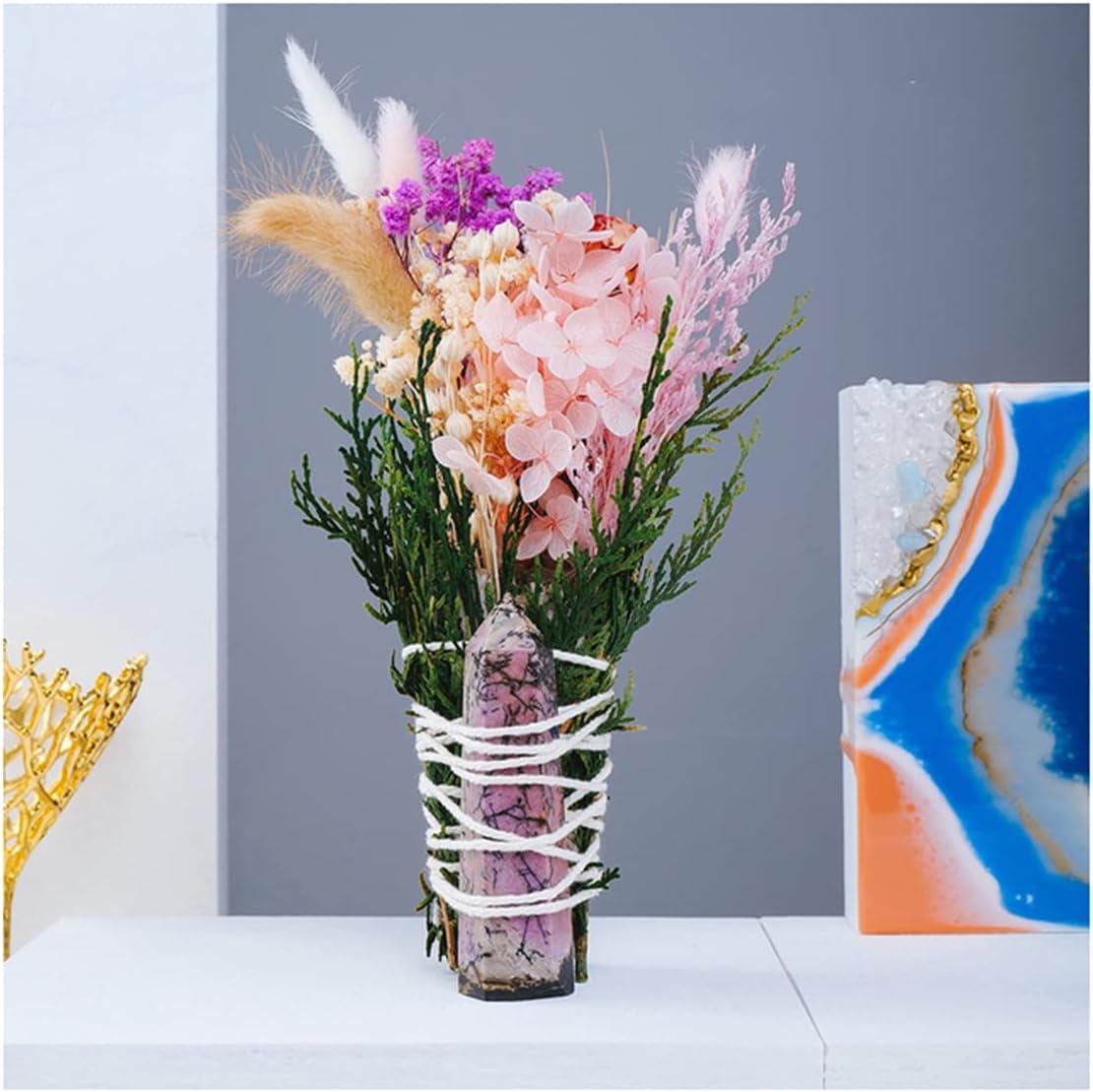 Crystal Stone Home Decor Natural Crystal Point Rose Quartz Amethyst Wand Sage Bouquet Flower