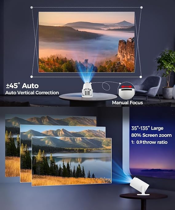 Magcubic Mini Beamer 4K Unterstützt Android 14 Smart Projector 5G WiFi 6 BT 5.4 Mini Projektor Full HD 1080P Unterstützt 200ANSI 8000L Auto Horizontal Trapezoid Correction (weiß)