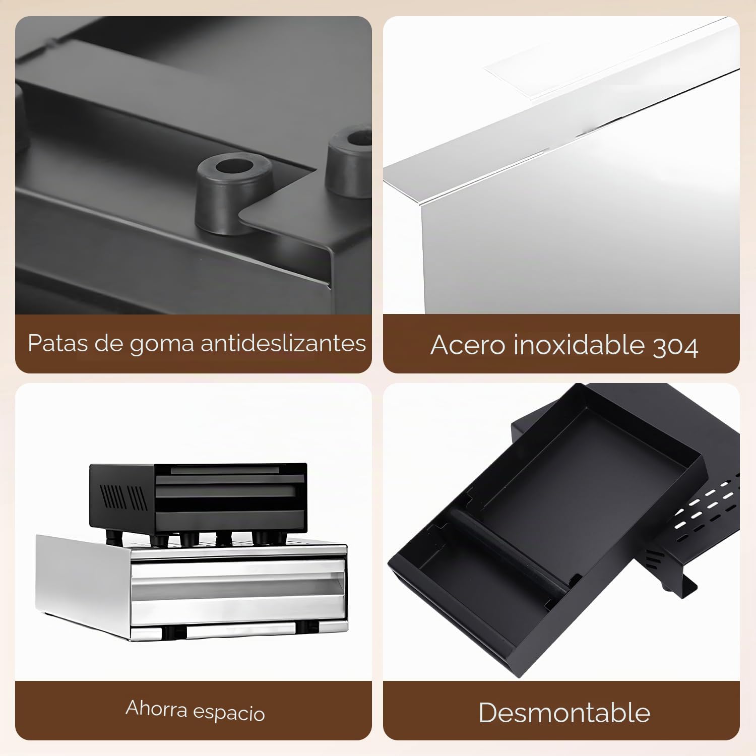 Cajón de Caja de Café, Caja para Posos de Café de Inoxidable con Palo de Golpe Contenedor de Posos de Espresso para el Hogar Oficina Restaurante Cafetería (Negro)