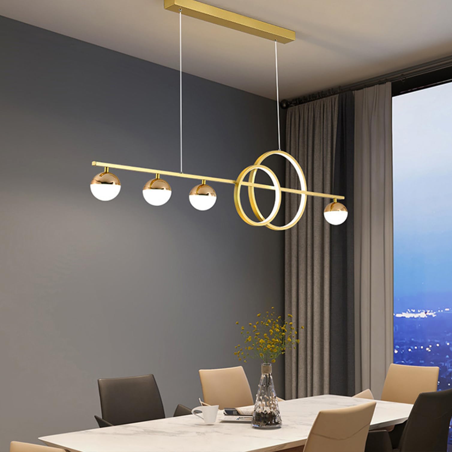 LED Pendant Lamp Dining Table Dimmable Pendant Lamp with Remote Control Pendant Lamp Modern LED Ceiling Light, Dining Table Lamp Pendant for Dining Room Kitchen Office Light (Gold, L120cm)