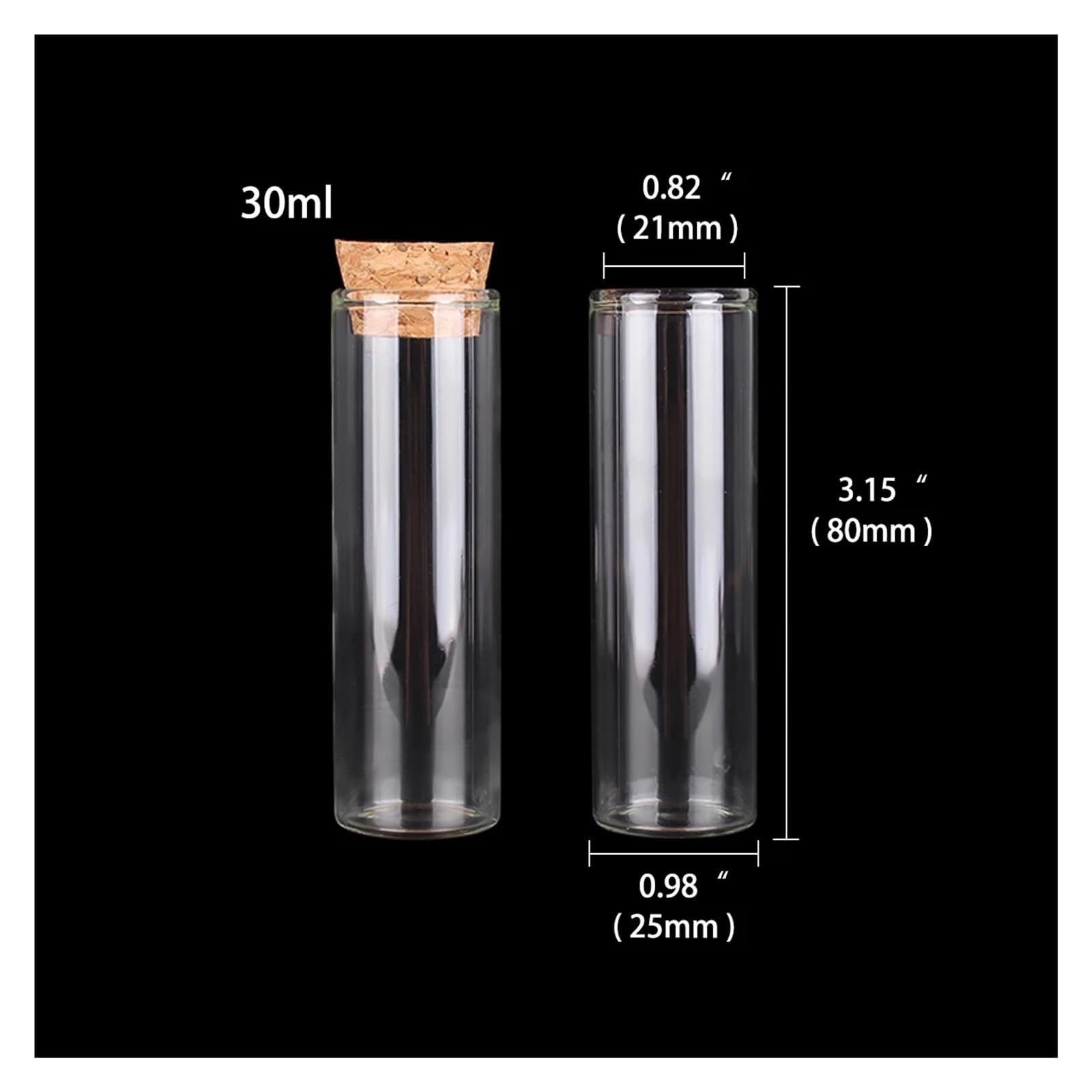 Reagenzgläser 12 Stück/Los Durchmesser 25 Millimeter 30 ml 40 ml 50 ml 60 ml Glas-Reagenzgläser mit Korkstopfen Wunschflaschen for Kunst-DIY-Handwerk(30ml)