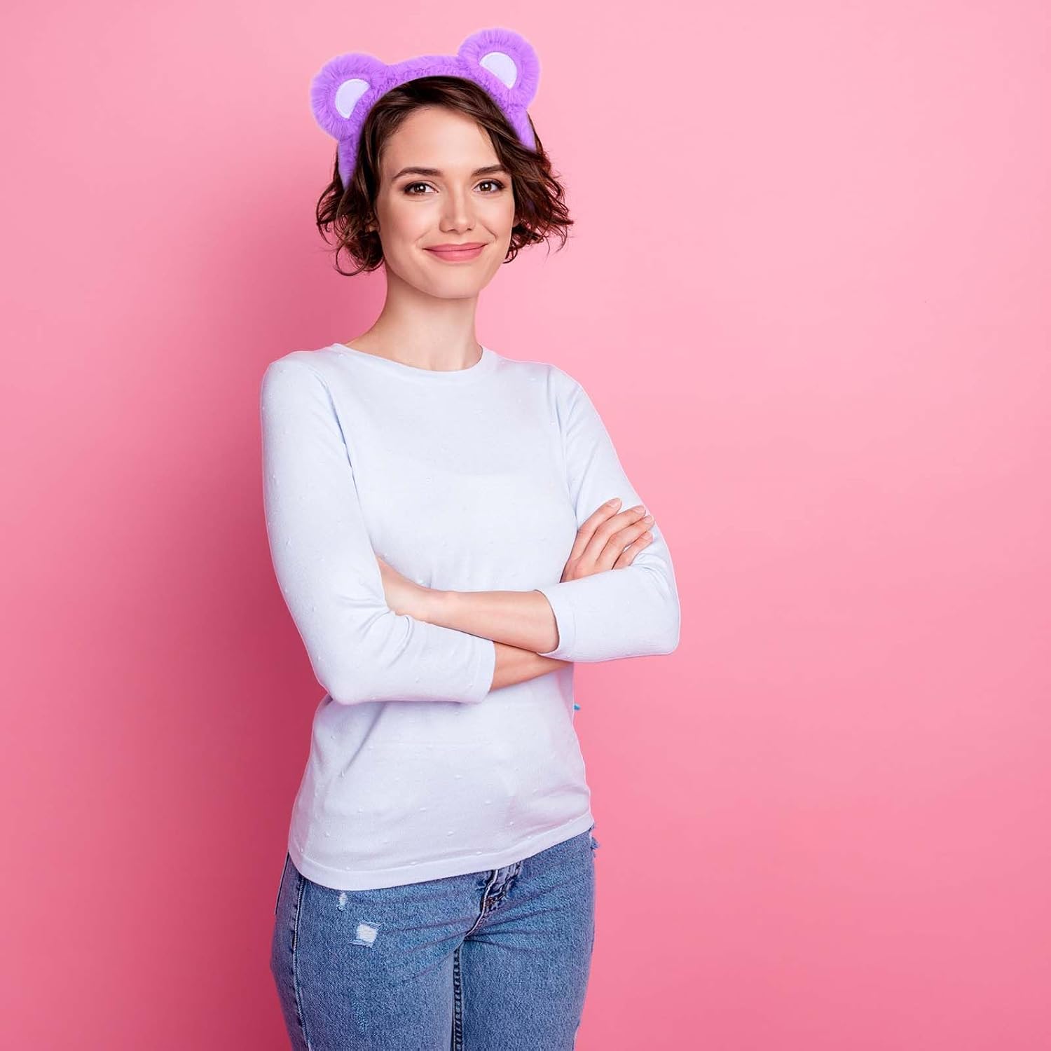 3 Pcs Bear Cosplay Set Bear Headband Tail &Iron-On Patch Accessory Set for Animal Costume (Purple) - Image 3