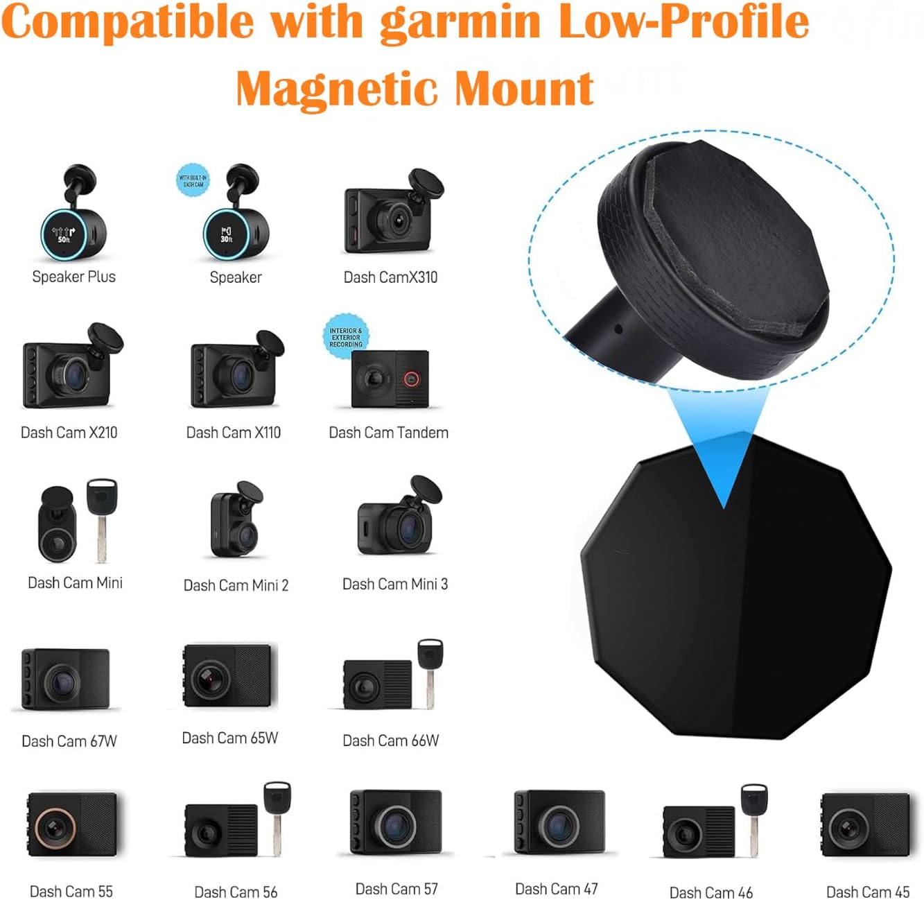 Dash Cam Holder,Magnetic Mount for Garmin Dash Cam,with 2 Magnetic Piece,Compatible with Garmin Dashcam Mini 2/65W/66W/67W/Mini/Mini 3/Tandem/X110/X210/Speak(low-profile magnetic camera mount) image 3