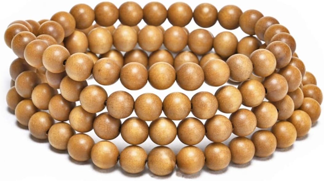 Sandalwood Bracelet for Women Men Buddhist Prayer Strand Chandan Bracelet Handmade Stretchable Elastic Sandalwood Beaded Wristbands for Yoga Meditation