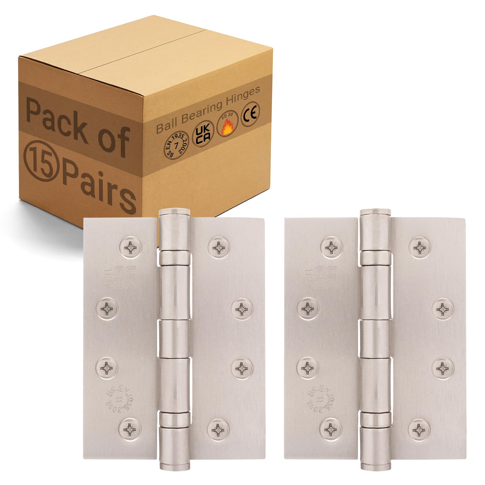 EAI Satin Door Hinges | 4 Inch / 102mm Satin Nickel Internal Fire Door Hinges | 15 Pairs