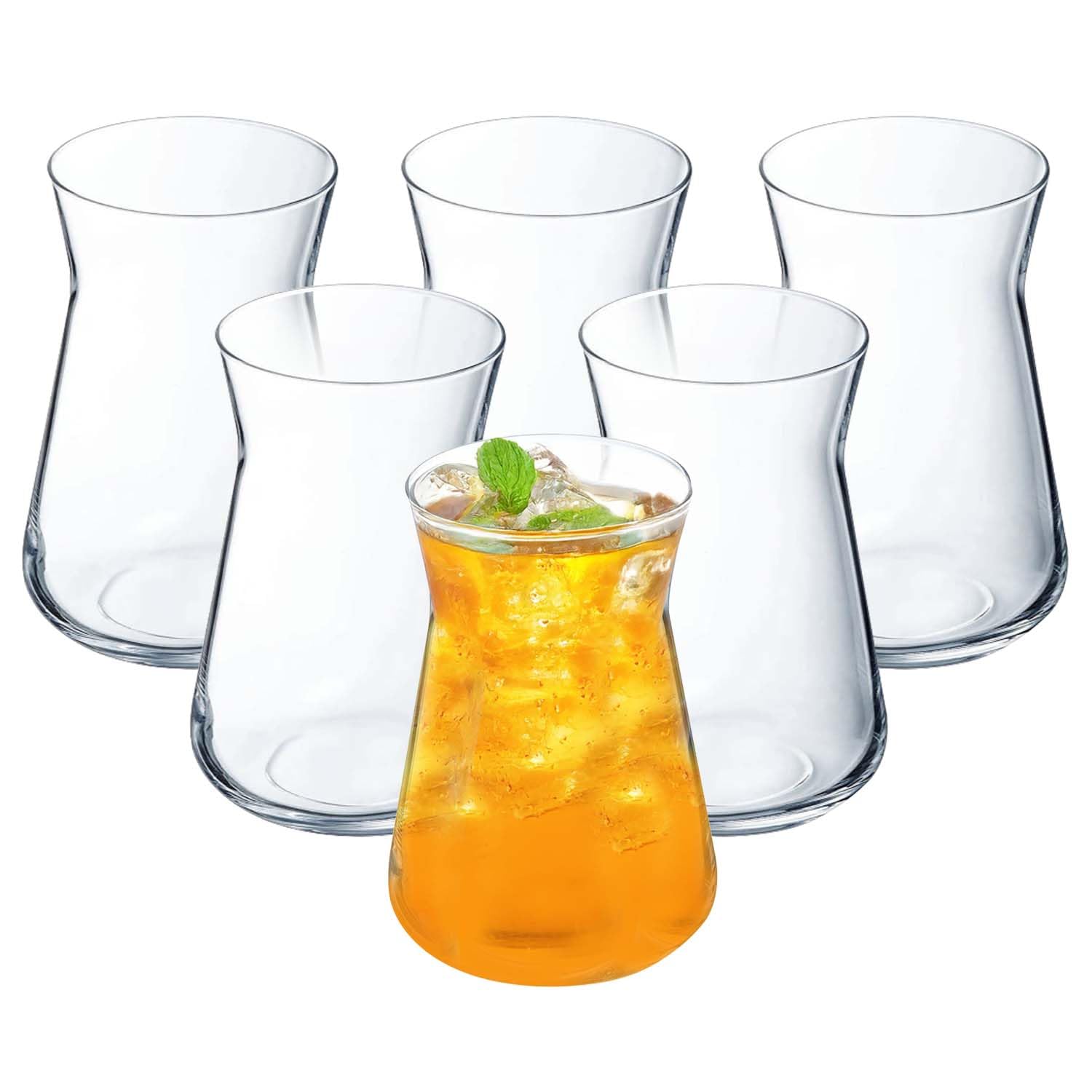 UNIQUE HOME LIVING Tumbler Water Glasses Set of 6, 350ml Curved Glass Highball Tall Drinking Tumblers, Water Cocktail Juice Tall Drinking Glasses, 11.8oz Hi Ball Glassware Set