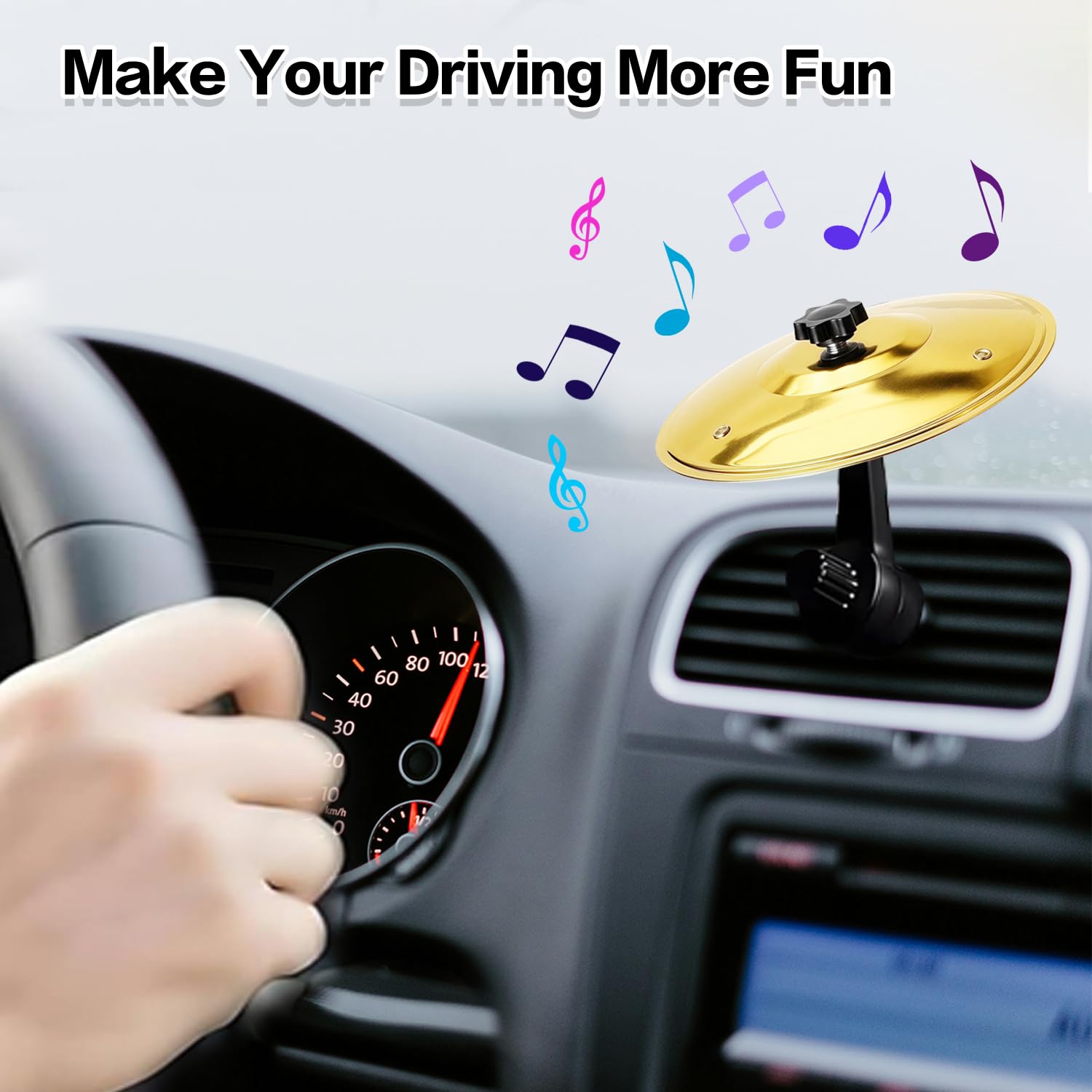 2-teilige Mini-Auto-Trommel und Entlüftungsclip im Becken-Stil – ein lustiges Armaturenbrett-Musikzubehör für Musik-Enthusiasten, geeignet für die meisten Fahrzeuge (Gold und Silber)