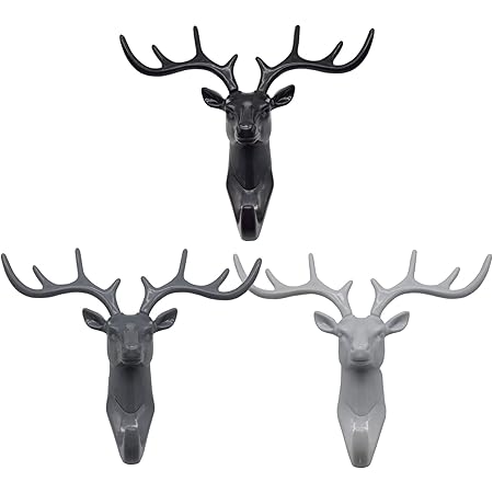 Amazon Maydahui 3個1組 鹿ヘッド壁フック おしゃれフック 強力 粘着フック 可愛い 鹿 動物 ぶら下げ 壁掛けフック ウォールフック 超強力 防水 傷つけない 穴開けない 北欧 壁用 鍵 バッグ 帽子掛け 貼るフック キーフック タオル掛け コートフック 壁飾り インテリア
