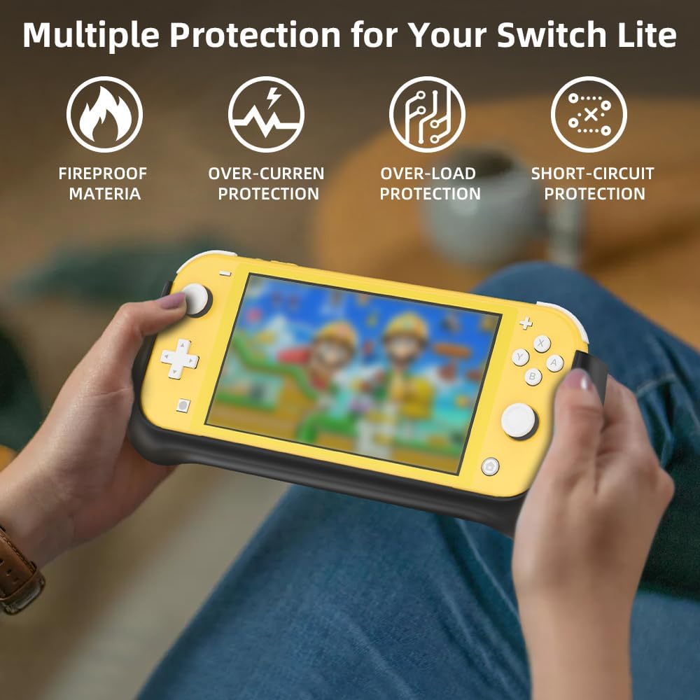 NEWDERY External Battery Station for Nintendo Switch Lite, 10400mAh Backup Portable Charger Case Support PD Quick Charging 2 Extra Game Card Slots Adjustable Kickstand for Switch Lite Battery Pack