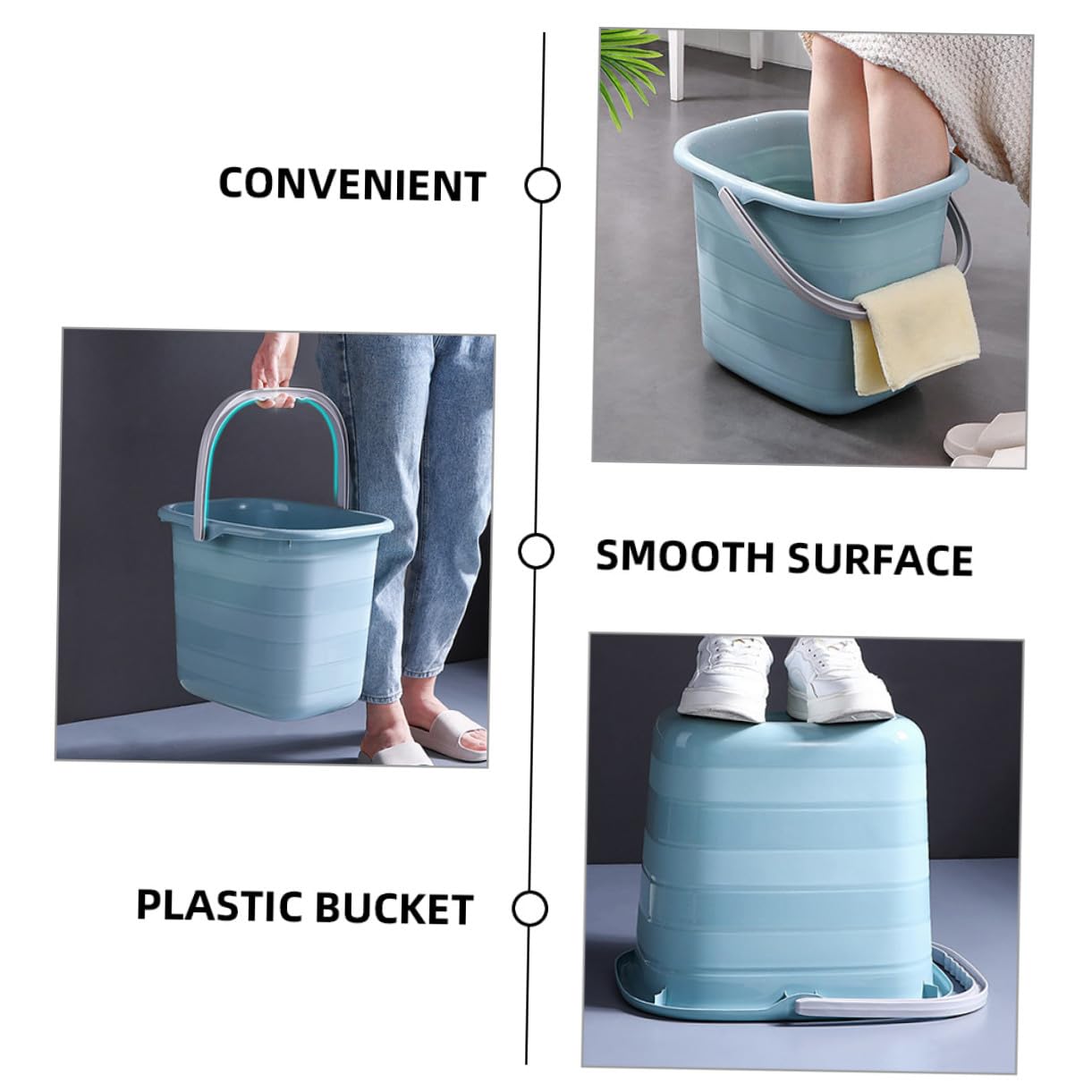 VILLCASE Secchio Capacità Resistente per Acqua Plastica Rettangolare Manico per Domestico per Famiglie e Hotel