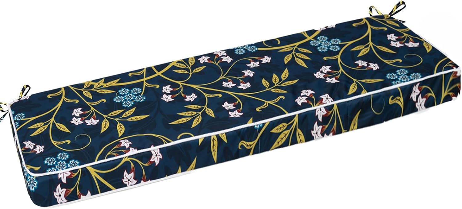 Outdoor Bench Cushion Waterproof, Bench Cushions for Outdoor Furniture, Patio Porch Swing Replacement Seat Pad with Ties for Garden Backyard, 60 x 18 Inch Morning Glory Morning Glory 60x18x3.4 Inch