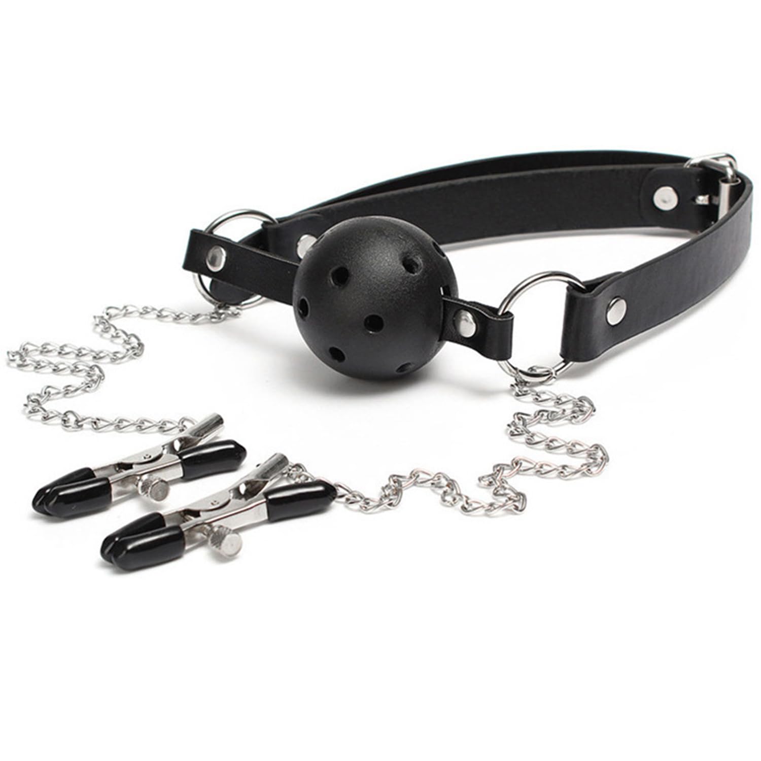 Leather Restraints Ball Mouth Plug Silicone Bondage Ball Gag (Black-J1)