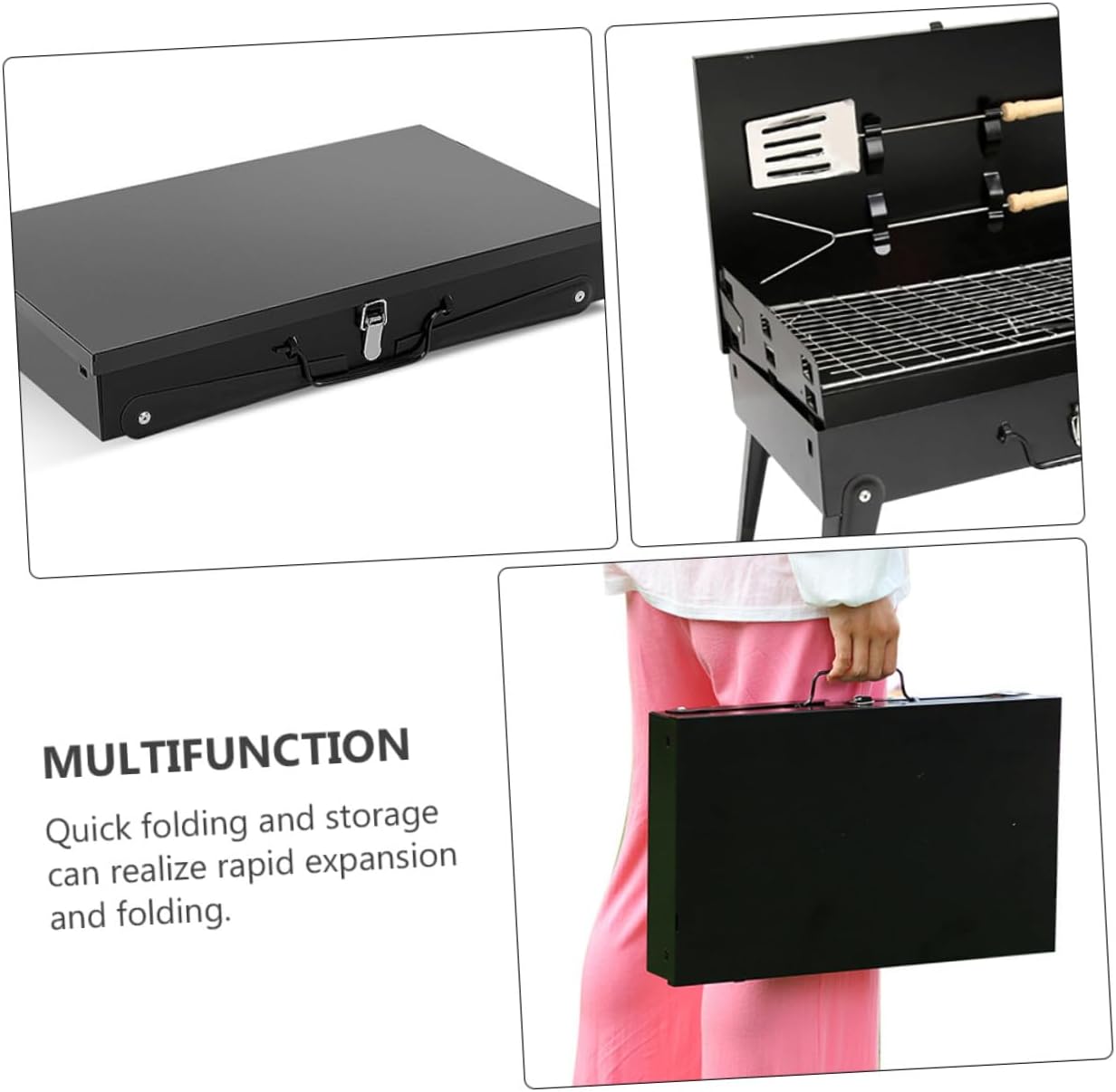 Portable Folding Bbq Grill 44x27x47cm Box-style Outdoor Barbecue Stove with Barbecue Tools, Compact Camp Kitchen Grill for Camping Picnic and Backyard Cooking