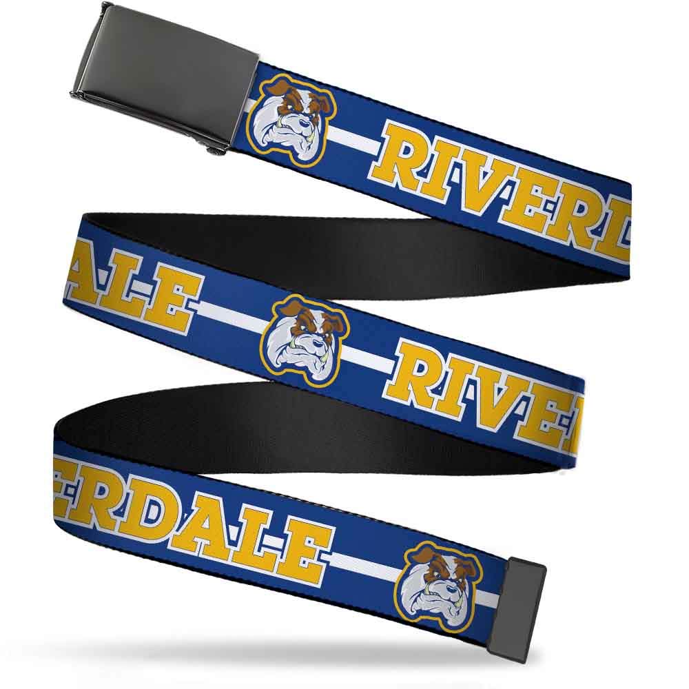 Belt Plain Clamp Buckle Riverdale Bulldog Mascot Stripe Blue White Yellow 1.0 Inch Wide Youth up to Size 20