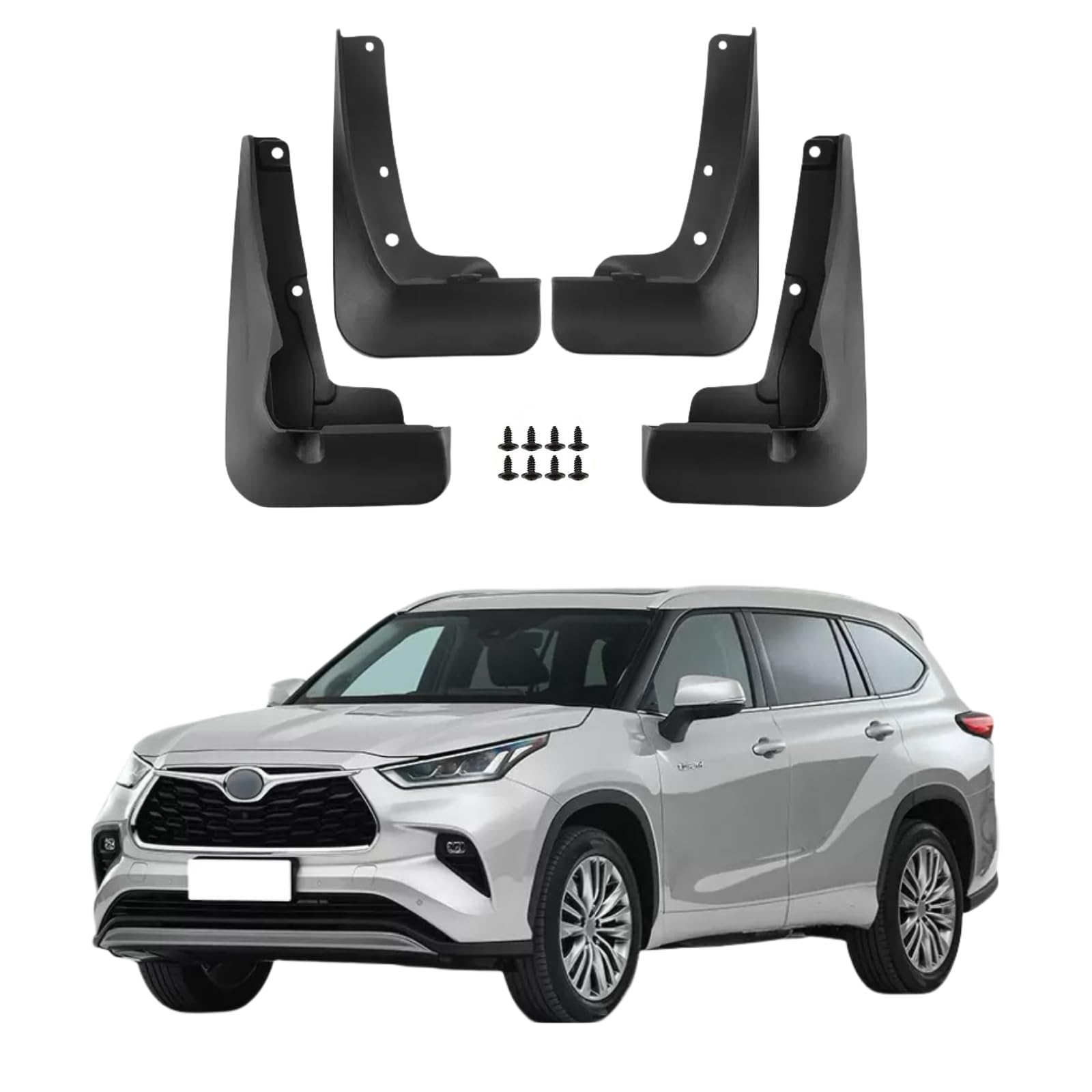 No Drill Mud Flaps Splash Guards Compatible with Toyota Highlander 2020-2026，OEM Style Textured Black Custom Fit All Weather Exterior Accessories(4PCS)