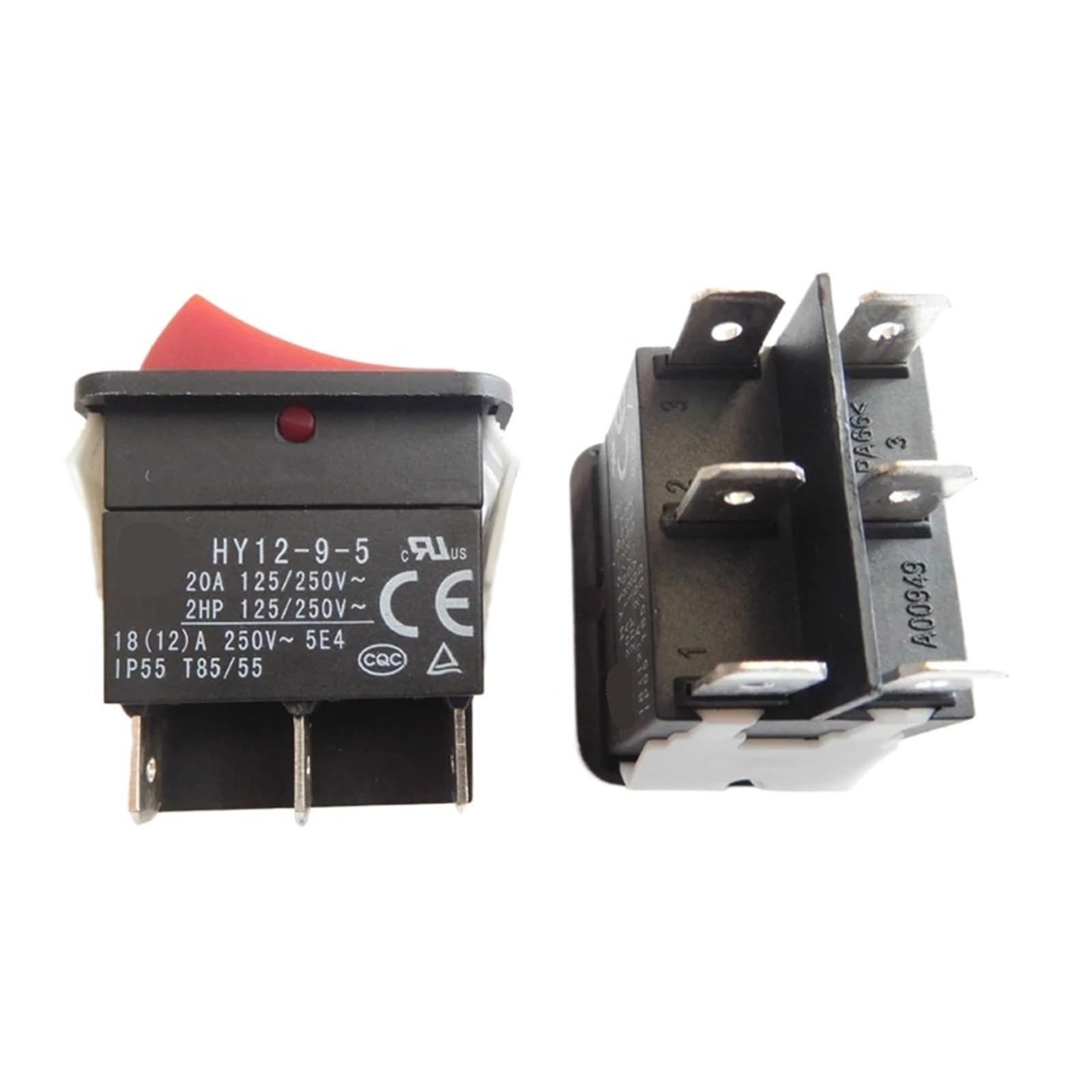 Interruptor basculante HY12-9-5 de 6 pines, 2 unidades, interruptores de botón pulsador de encendido y apagado for herramientas eléctricas industriales, 125/250 V, 18/20 A, 2 HP