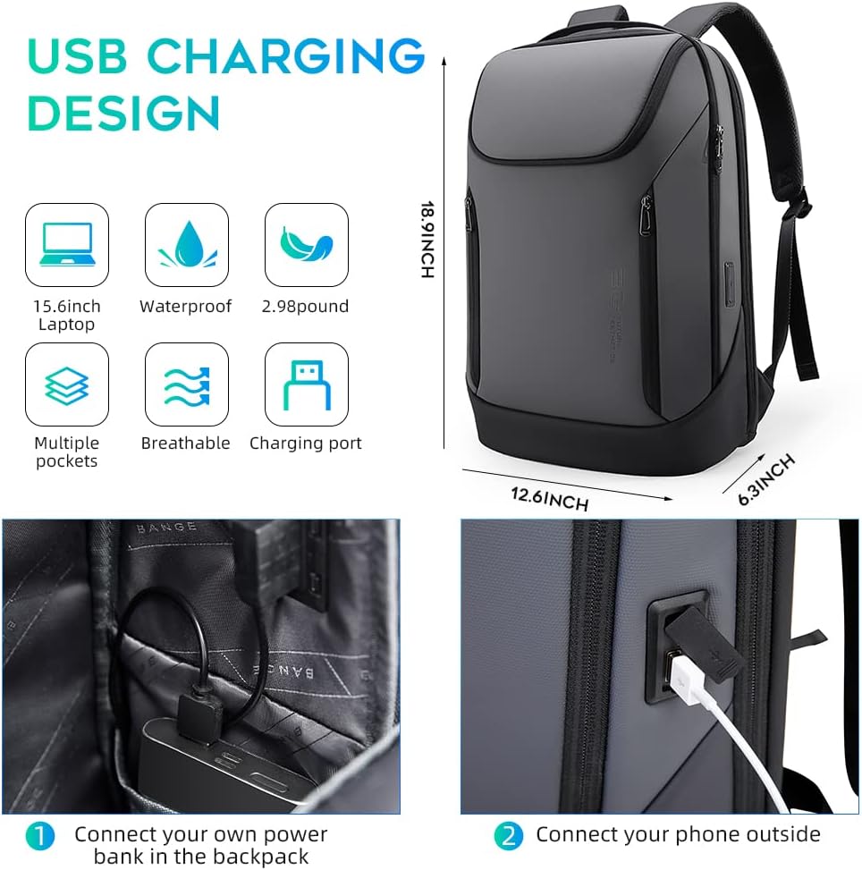BANGE Business Smart Backpack Waterproof fit 15.6 Inch Laptop Backpack with USB Charging Port,Travel Durable Backpack - Image 5