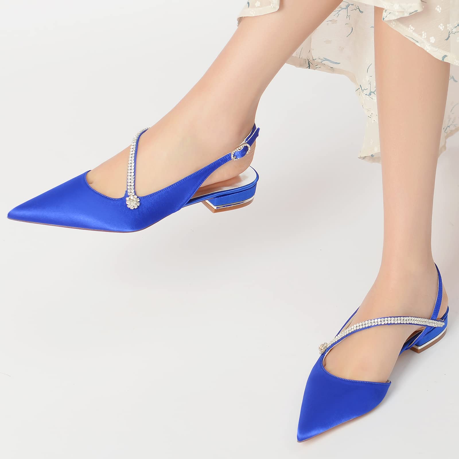Zapatos Destalonados de Satén con Tira de Brillos Punta Fina Tacón Bajo Cómodos Elegantes para Eventos Oficina o Estilo Casual Chic