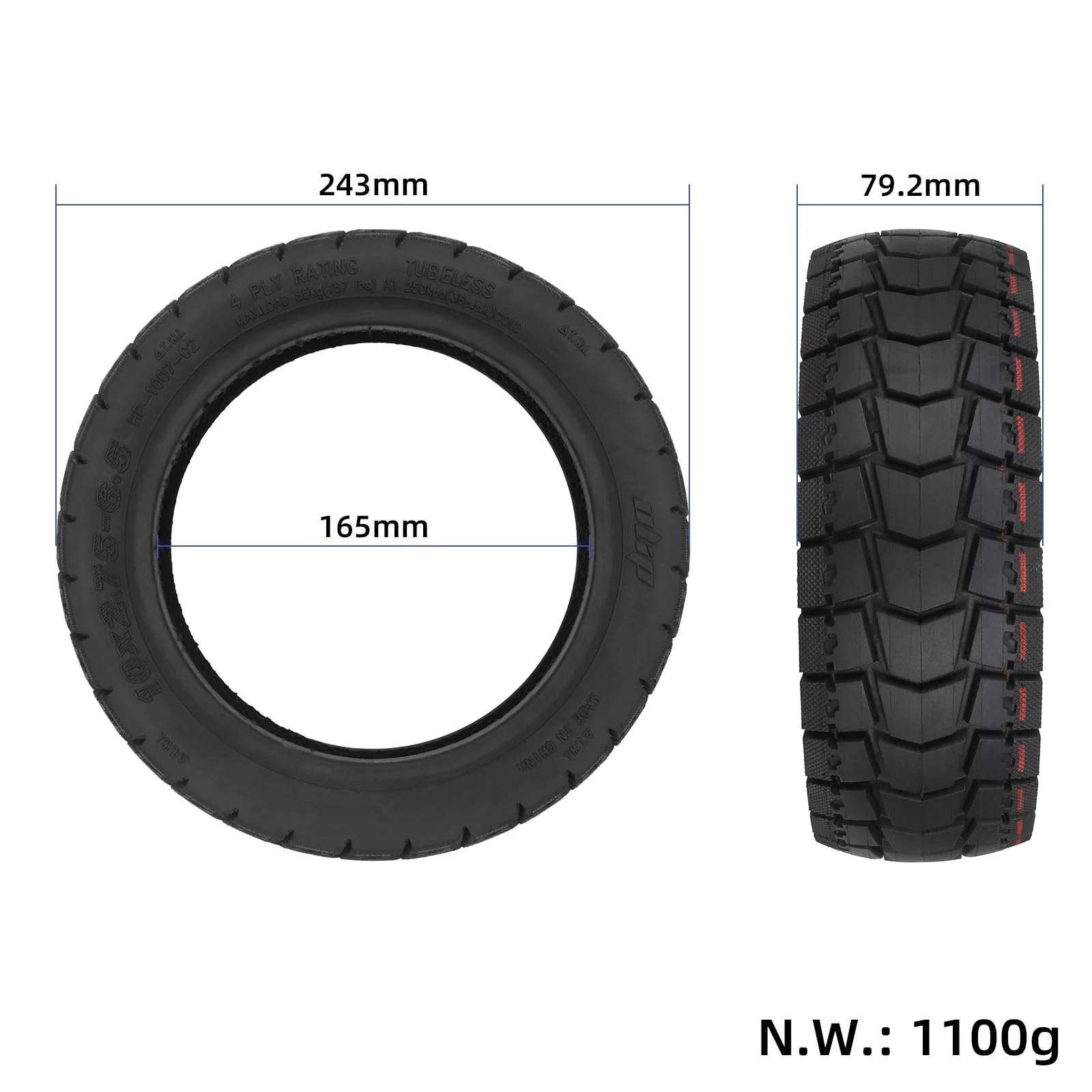10 x 2.75-6.5 Pneumatico senza Camera d'Aria per Kugoo Kukirin G2/G3/G2 Ultra/M4 Max/A1 per Speedway 5 Dualtron 3 Pneumatico Tubeless Auto-Riparante Antideflagrante, Ruota di Ricambio (1 PC)