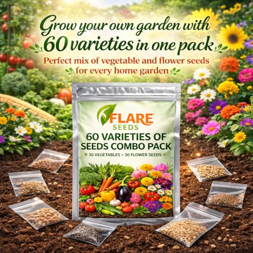 Image of 60 Varieties Seeds Combo Pack, 30 Vegetable and 30 Flower Seeds, High Germination Rate, All Seasons