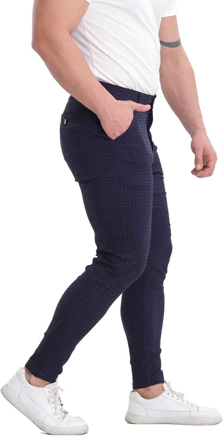 ALLELMS Mens Chinos Slim Fit Stretch Flat-Front Skinny Dress Pants