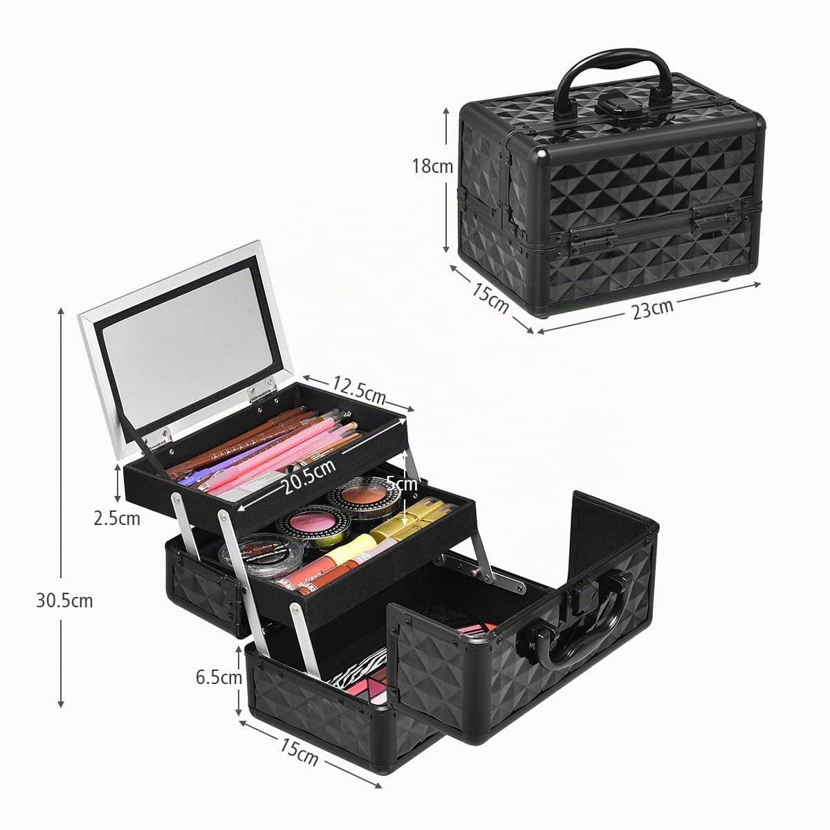 GIANTEX Valigetta per Cosmetici, Scatola Trucchi Professionale, Valigetta per Trucchi, con Specchio, Beauty Case, Pieghevole e Portatile, 23 x 15 x 18 cm