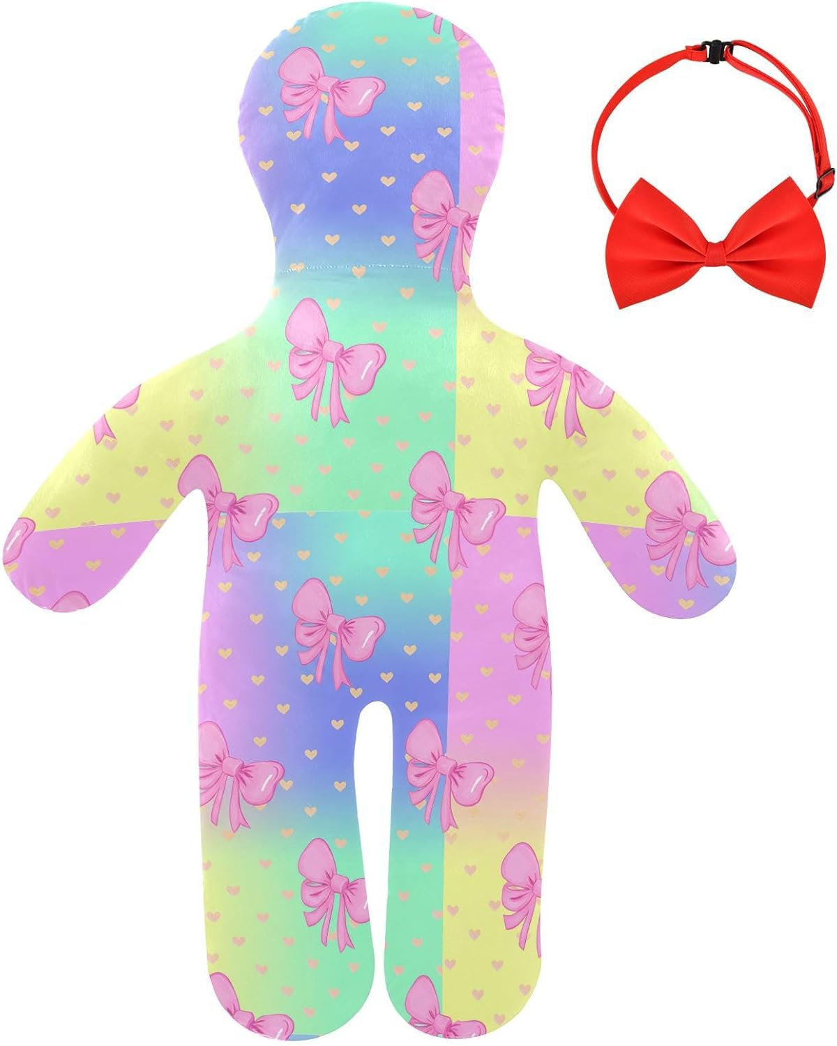 Pink Bows Human-Shaped Pillow Soft Body Pillows Washable Velvet Pillows for Anxiety Relief Sleeping Cuddling & Support