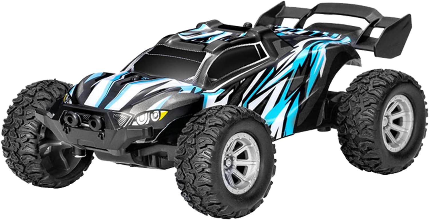 High-Speed Mini RC Off-Road Truck 132 Scale Rechargeable Remote Control Car with 24 Radio Translucent Body and LED Lighting Features (Blue, One Size)