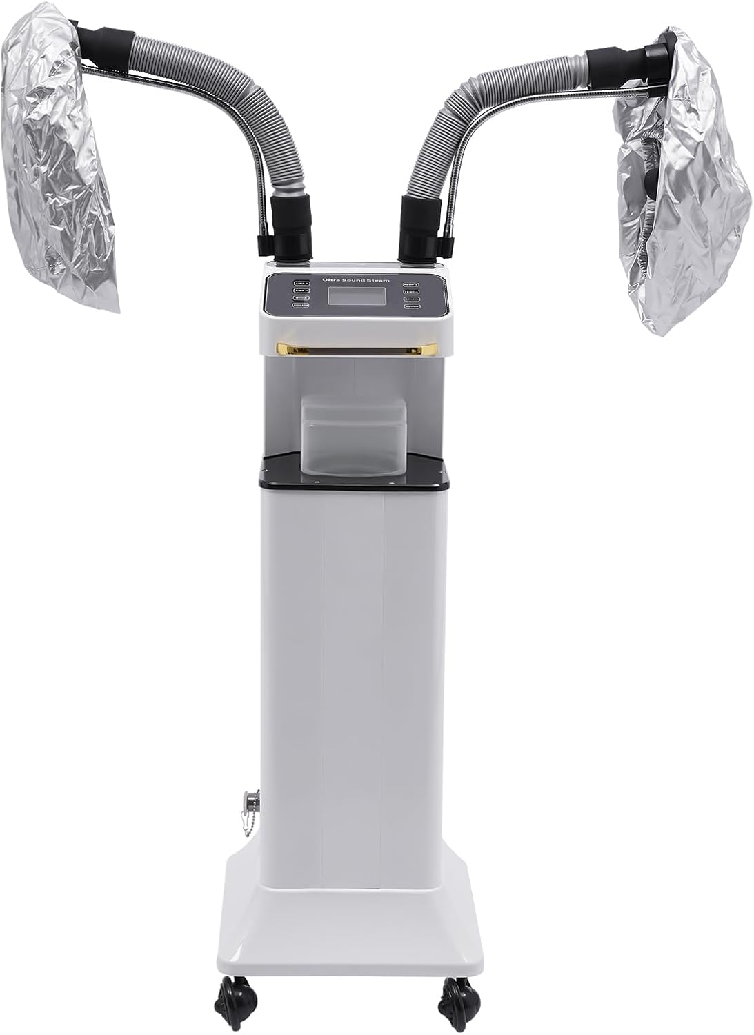 Nano Hair Steamer with 2 Vaporizing Caps, Standing Professional Micro Mist Hair Processor with Rolling Wheels, 650W 110V Nano Hair Steamer Machine, Multifunctional Hair Steamers for Hair Care (White)