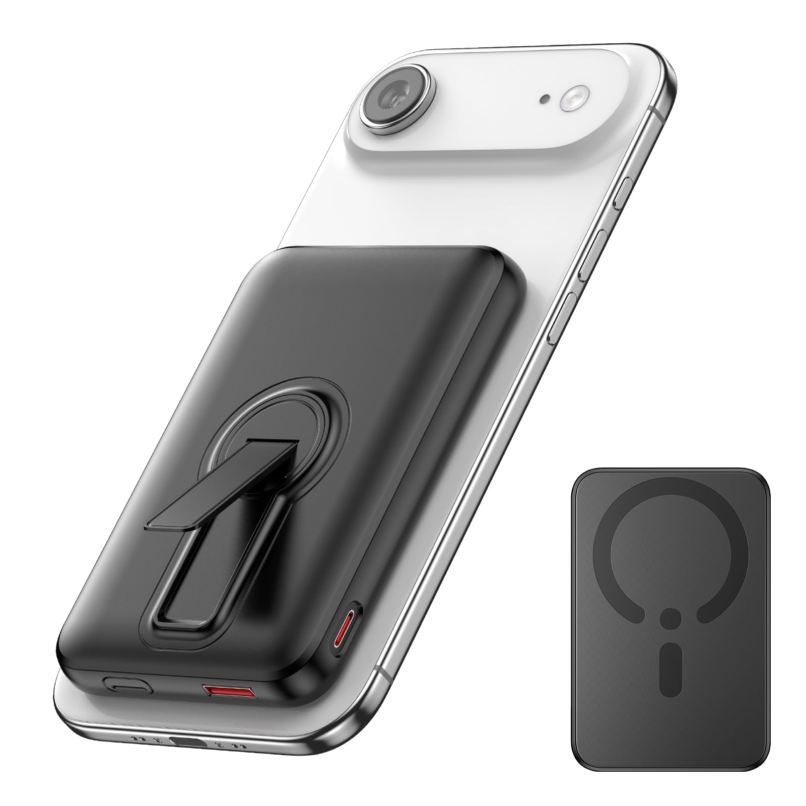 Powerbank für MagSafe Externe Handyakkus 12000mAh mit 22.5W ＆ Ständer | Magnetische Powerbank mit 15W Kabelloses Laden, LED-Anzeige, USB-C Ein-/Ausgang für iPhone 17/16/15/14/13/12 Series