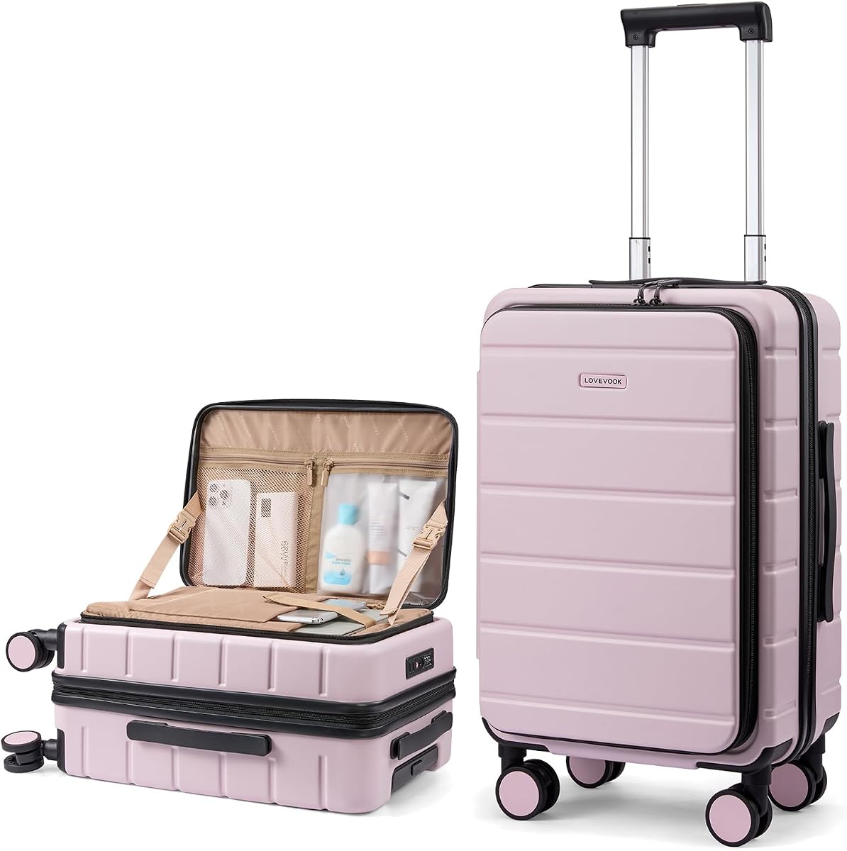 LOVEVOOK Equipaje de mano 22 x 14 x 9 aprobado por aerolínea con ruedas giratorias, maleta pequeña de 20 pulgadas con cerradura TSA, maletas rígidas expandibles para hombres y mujeres