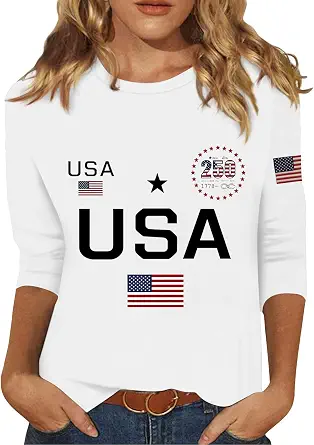 Women's 250 Years of Freedom Sweatshirt Plus Size American Flag 1776-2026 3/4 Sleeve